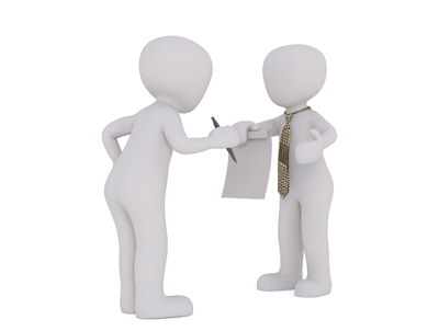 MEDIATION: image représentant deux personnages avec un contrat